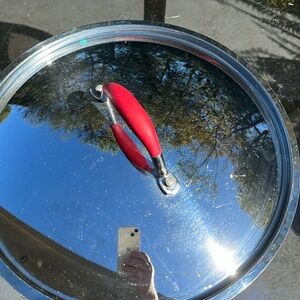 Kitchen aid frying pan lid with red handle used